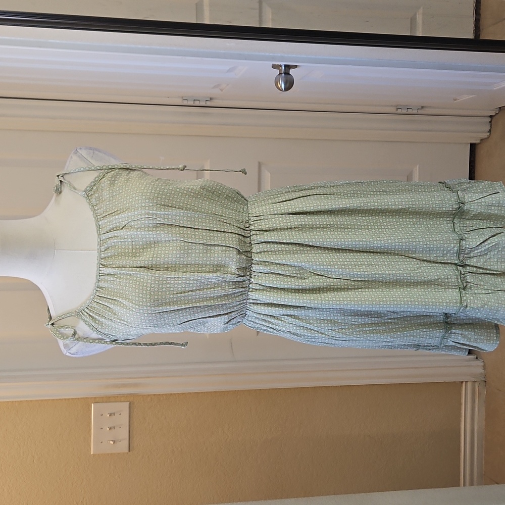 Lazy Sundays Mint Green Ruffle Hem Tie Shoulder Strap Mini Dress Size Medium